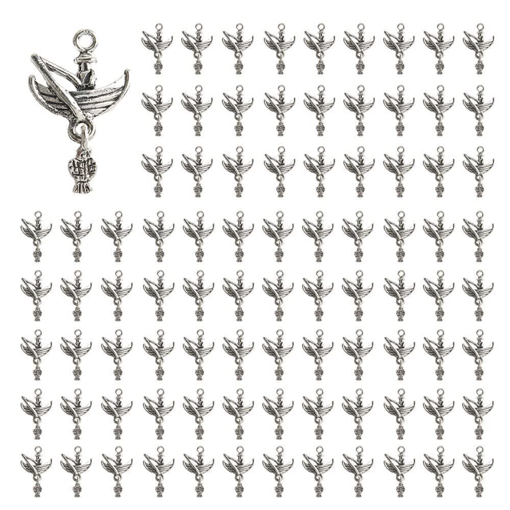 1721 50Pcs Fishing Charms Fishman Charms Antiqued Silver Tone 3D Making DIY